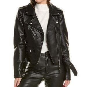 NWT Rebecca Minkoff Black Faux Leather Moto Jacket